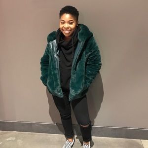 GREEN FAUX FUR COAT